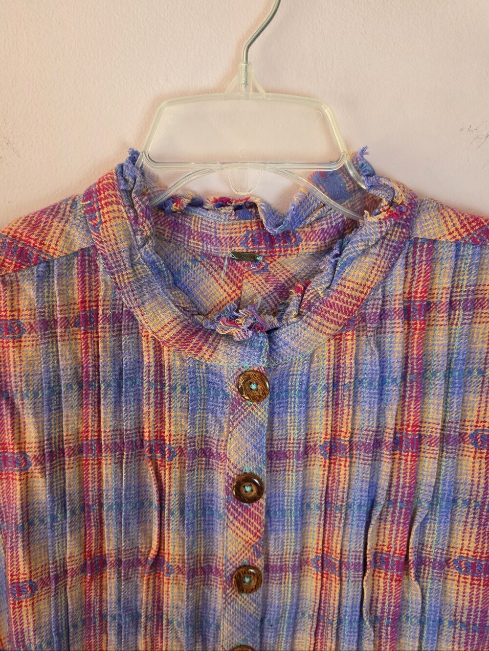 Free People Pink Lavender Plaid Ruffle Tunic Dress - Picture 4 of 8